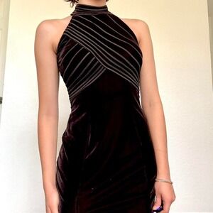 Y2K Tadashi Shoji for Cache Brown Velvet Halter Gown